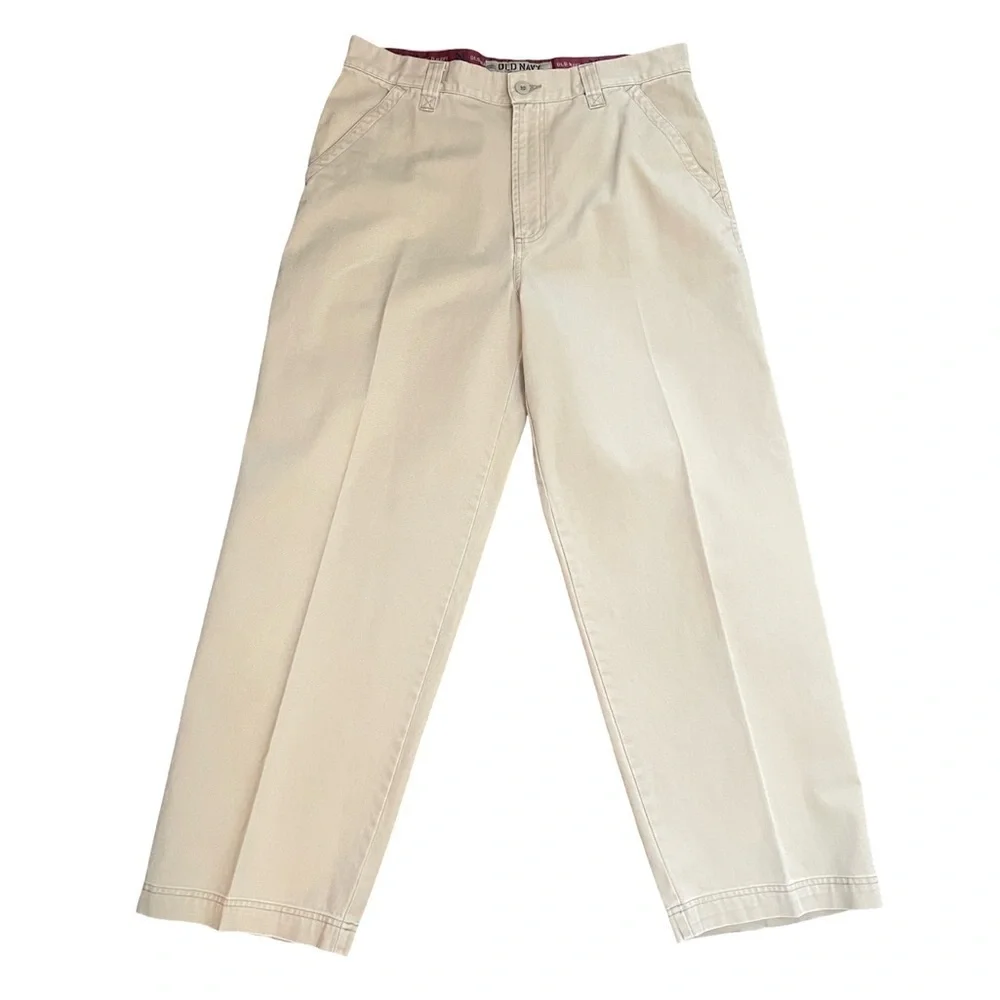 Old Navy Flat Front Straight Leg Khaki Chino Pant Light Tan Vintage Size 33x30
